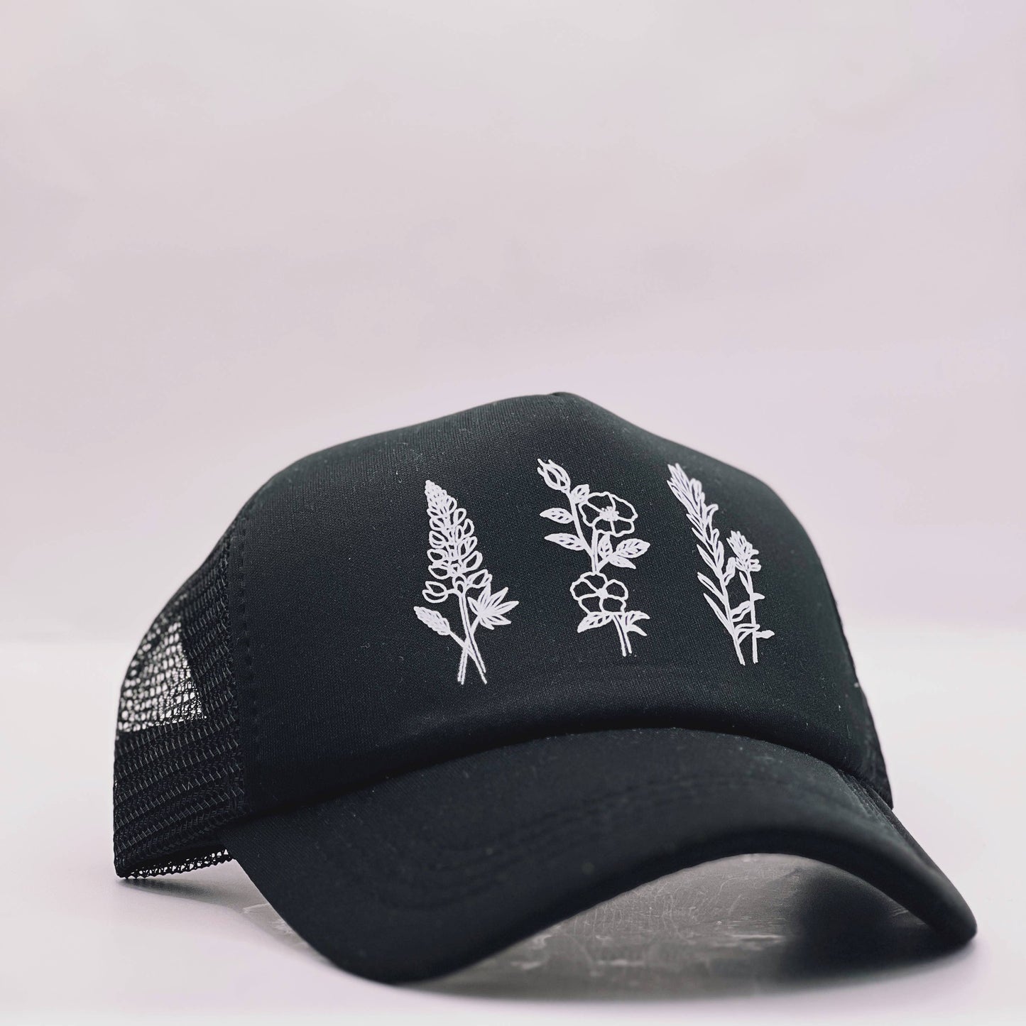 Kid Wildflowers Trucker Hat: Black