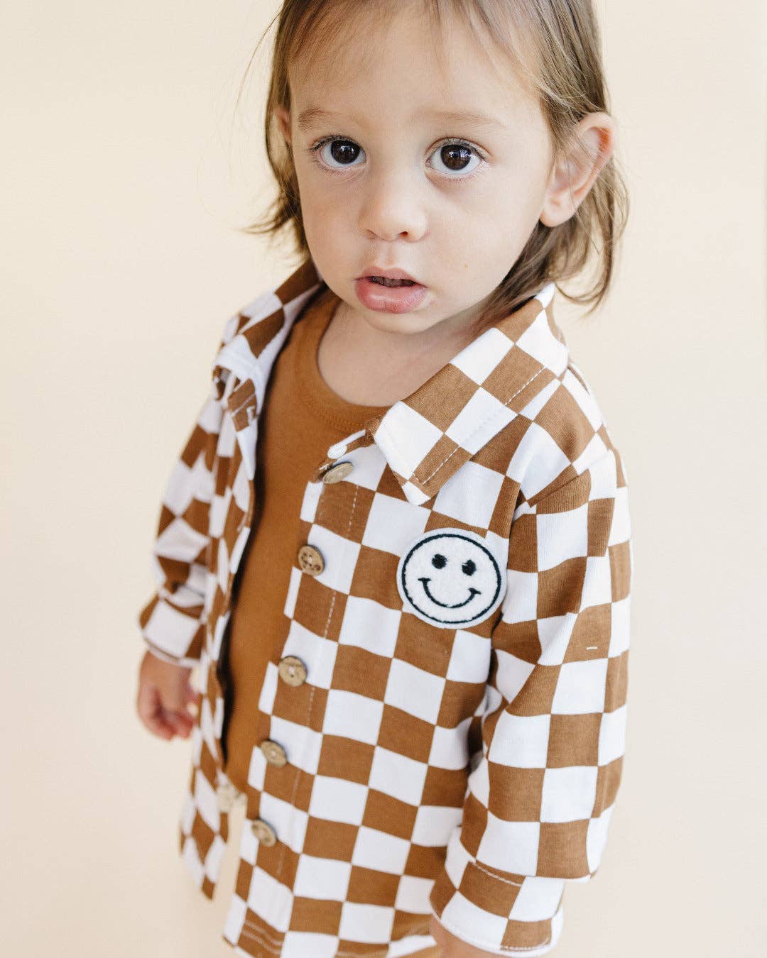 Baby Kids Cotton Fall Shacket | Smiley Checkered Copper