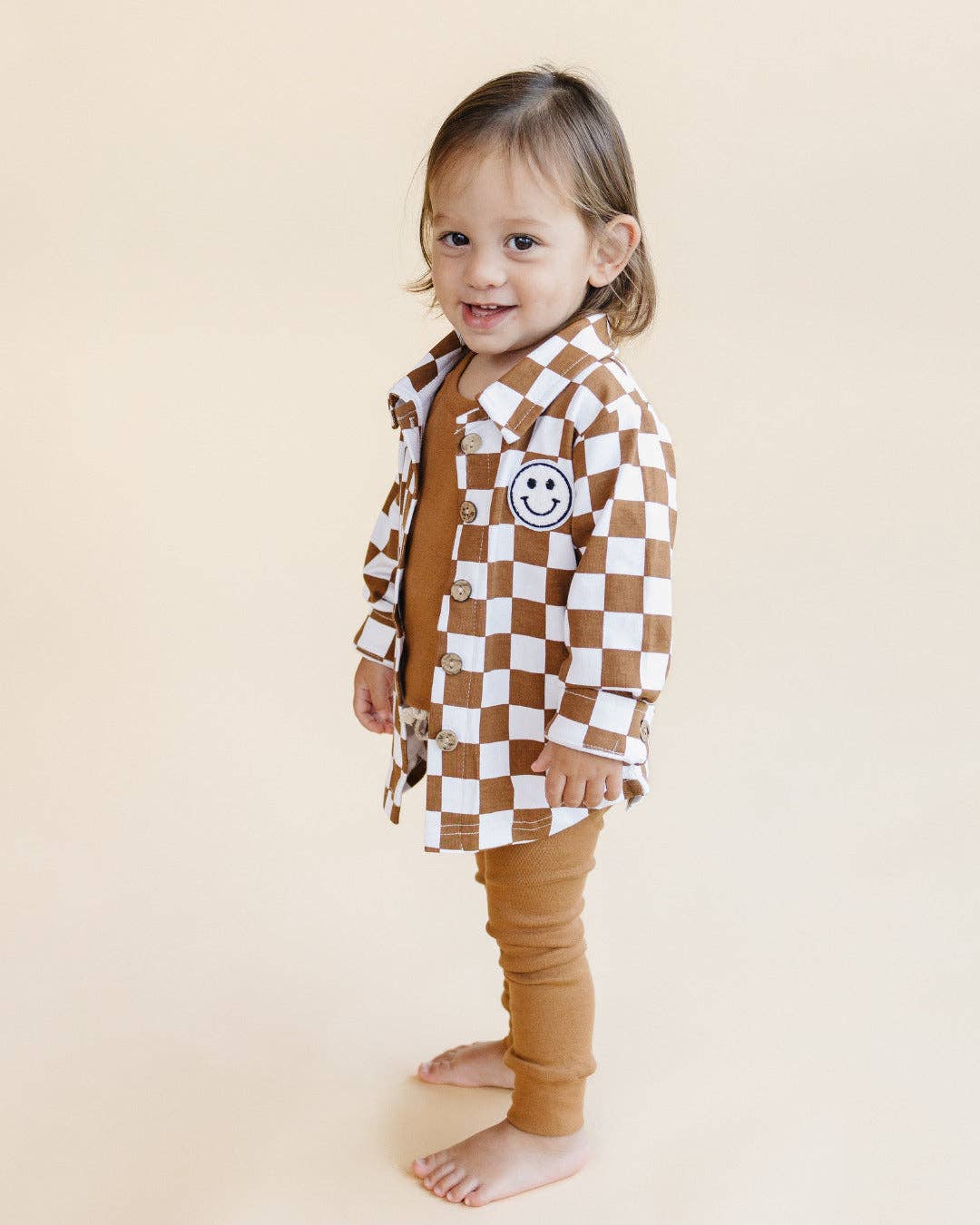 Baby Kids Cotton Fall Shacket | Smiley Checkered Copper