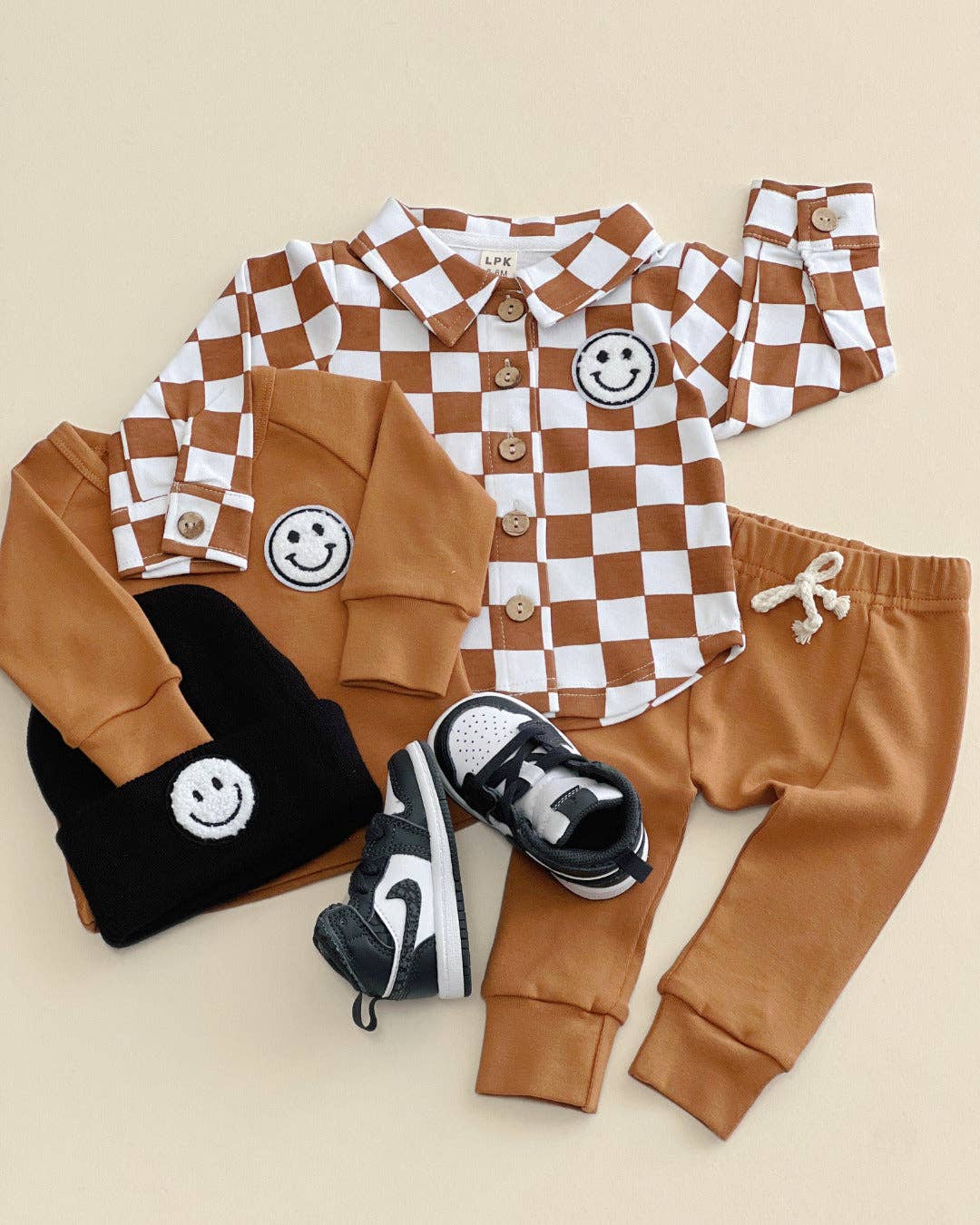 Baby Kids Cotton Fall Shacket | Smiley Checkered Copper