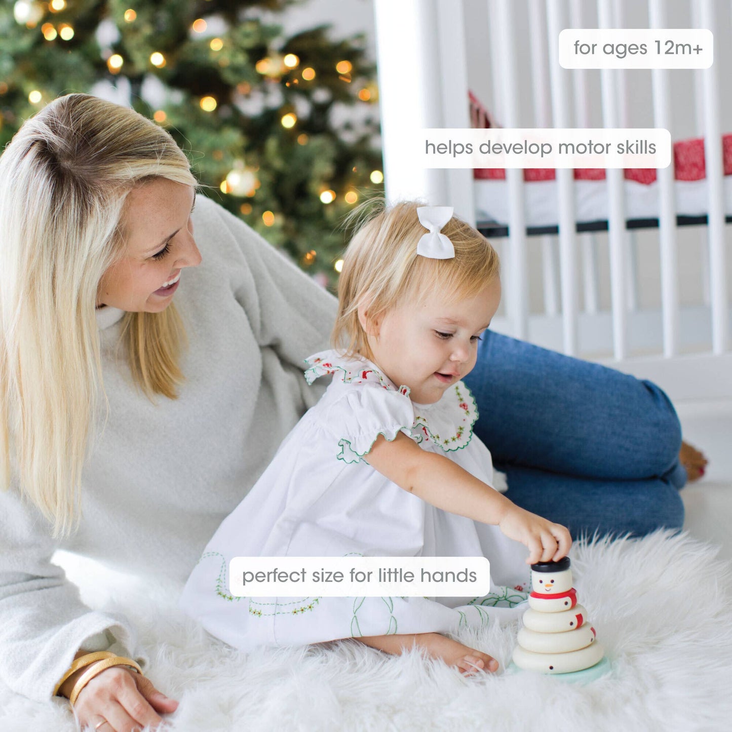 Wooden Snowman Stacking Toy Set, Holiday Baby Toddler Gift