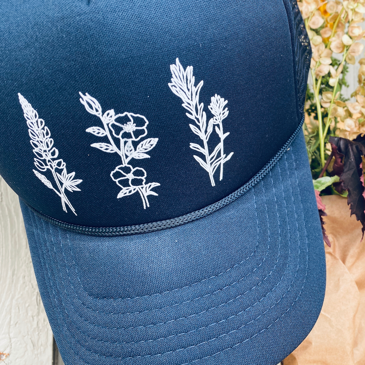 Wildflowers Adult Trucker Hat: Black