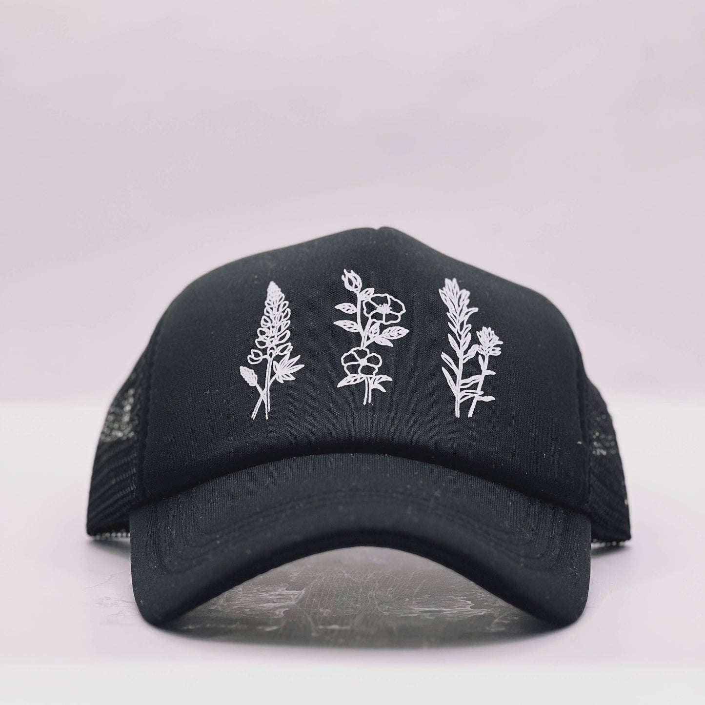 Kid Wildflowers Trucker Hat: Black