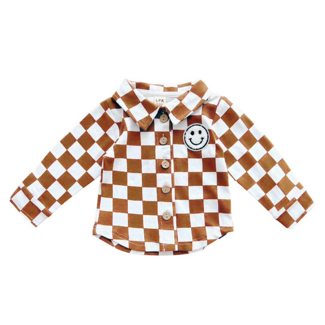 Baby Kids Cotton Fall Shacket | Smiley Checkered Copper