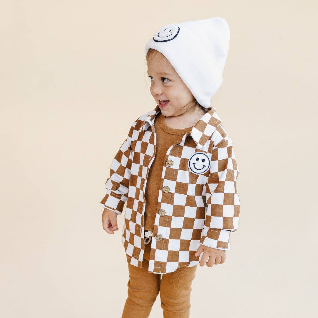 Baby Kids Cotton Fall Shacket | Smiley Checkered Copper