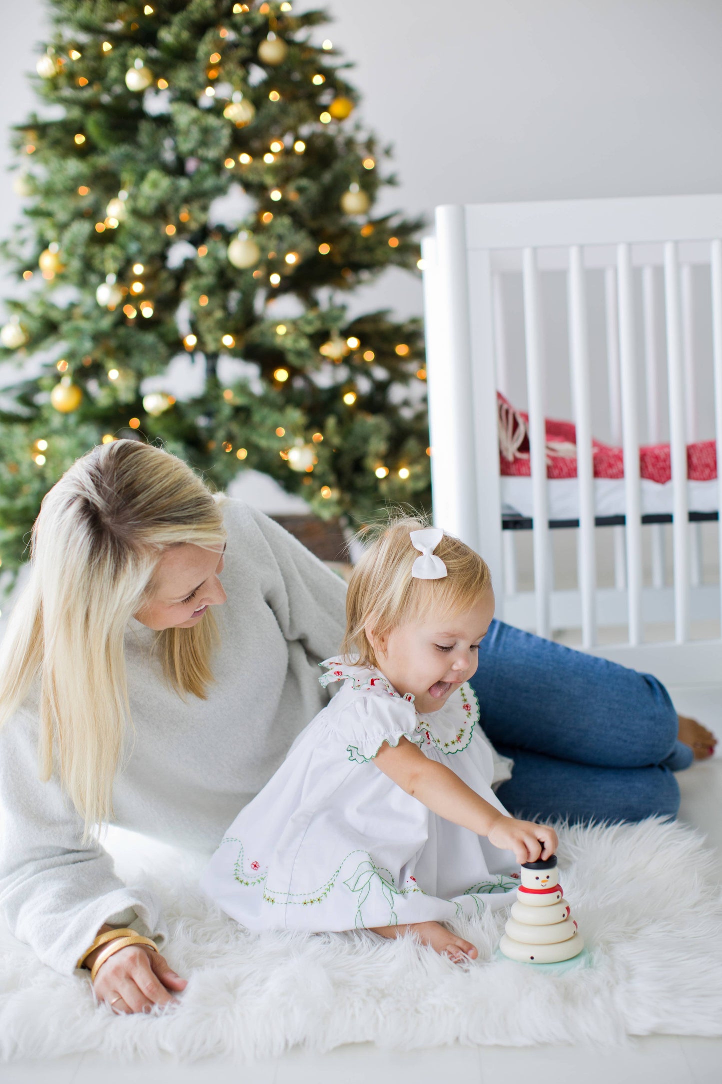 Wooden Snowman Stacking Toy Set, Holiday Baby Toddler Gift